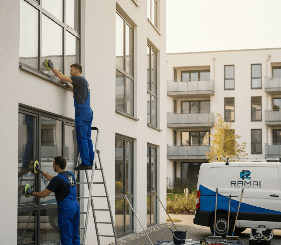 Professionelles Reinigungsteam von RAMA Dienstleistungen GmbH bei der Arbeit – zuverlässige Fachkräfte für Sauberkeit und Pflege.